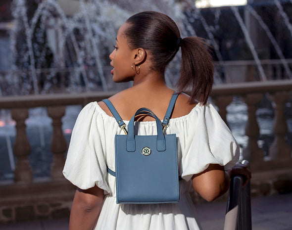 STEEL BLUE GIA 🌿 RECYCLABLE VEGAN LEATHER MINI TOTE