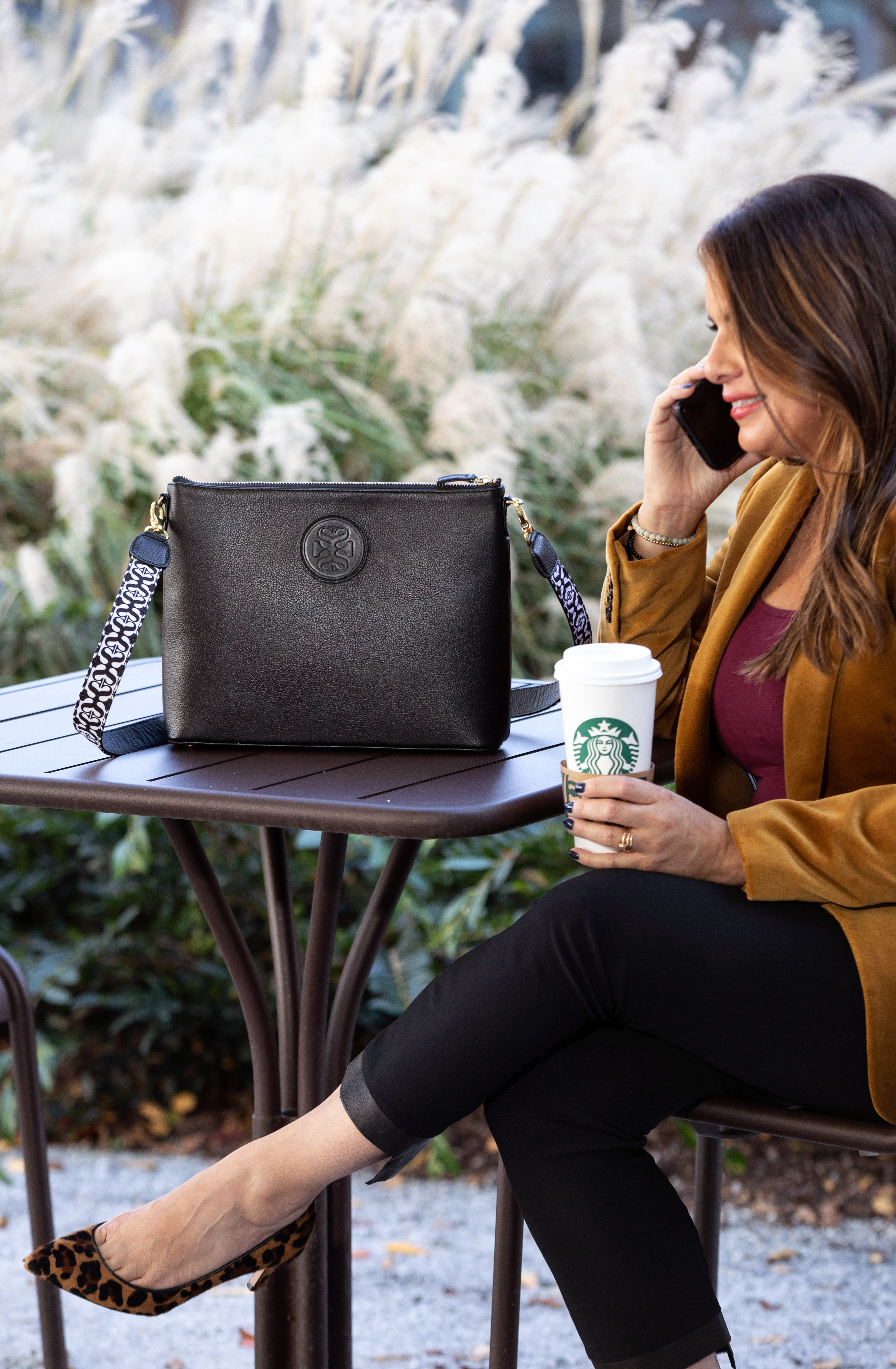 THE SOPHIA LEATHER HANDBAG [Black] with Shoulder and Crossbody Strap