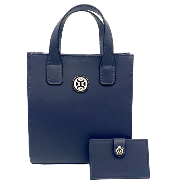 NAVY GIA VEGAN LEATHER MINI TOTE 🌿