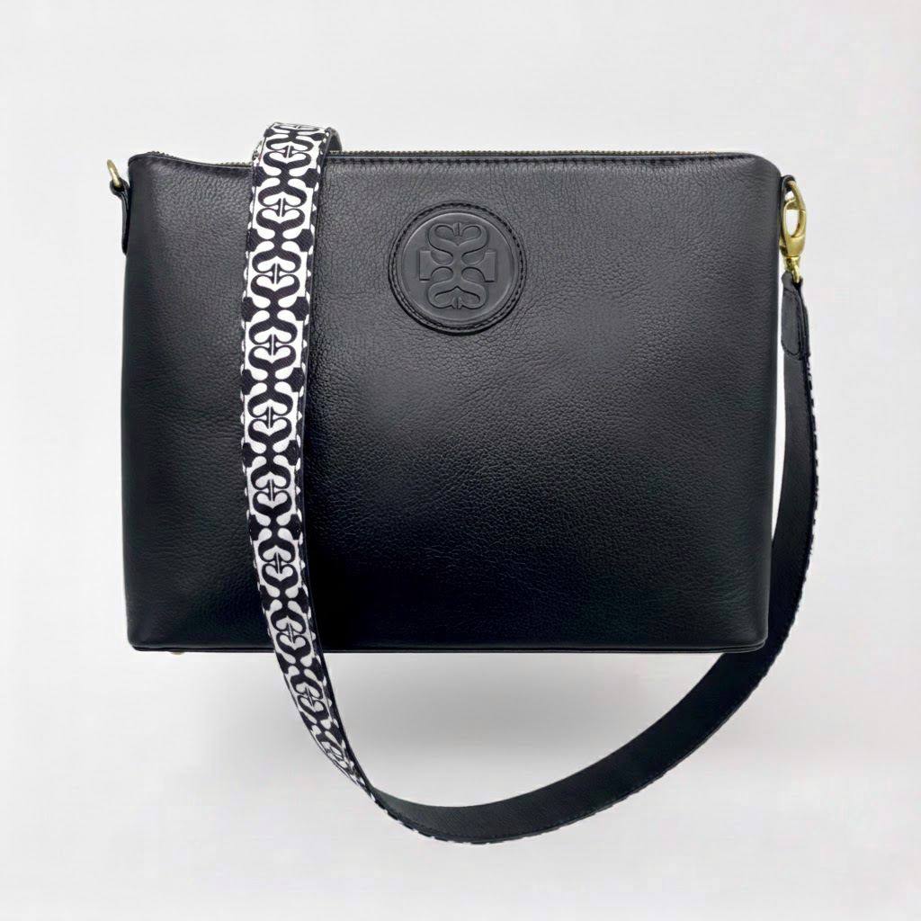 THE SOPHIA LEATHER HANDBAG [Black] with Shoulder and Crossbody Strap