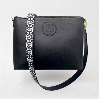 THE SCALZINI SOPHIA HANDBAG WITH BLACK PEBBLED LEATHER AND FUCHSIA