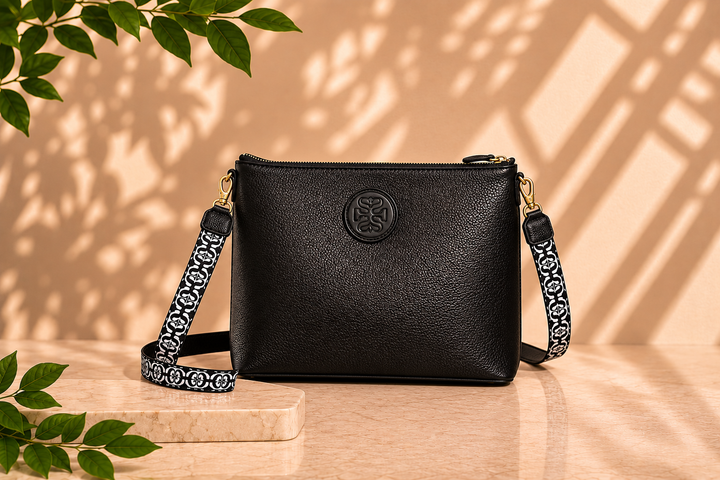THE SOPHIA LEATHER HANDBAG [Black] with Shoulder and Crossbody Strap