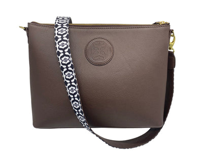 Scalzini Brand, Sophia Luxury Crossbody Organizational Handbag in Chocolate Brown. 