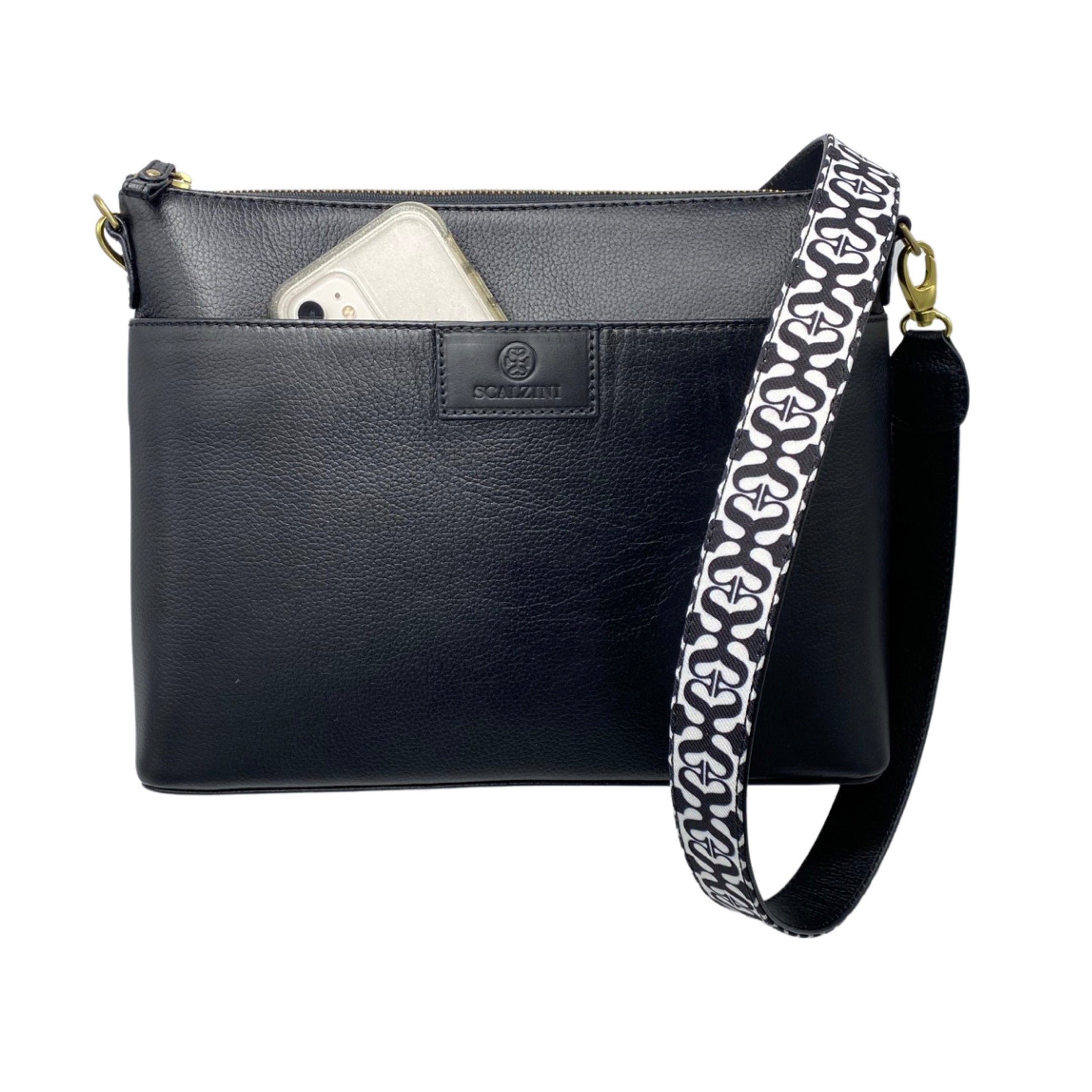 THE SOPHIA LEATHER HANDBAG [Black] with Shoulder and Crossbody Strap