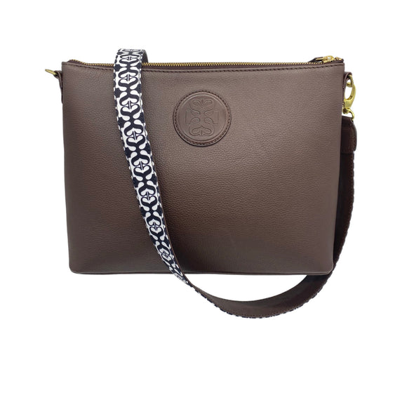 THE SOPHIA LEATHER HANDBAG [Chocolate] with Shoulder and Crossbody Strap