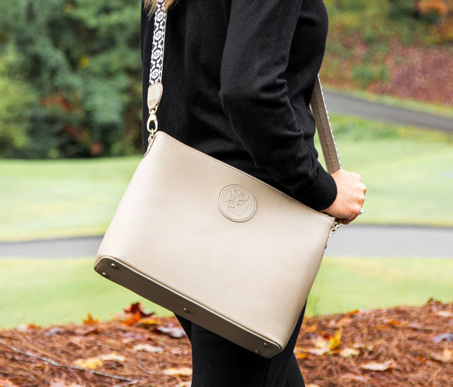 THE SOPHIA LEATHER HANDBAG [Taupe] with Shoulder and Crossbody Strap
