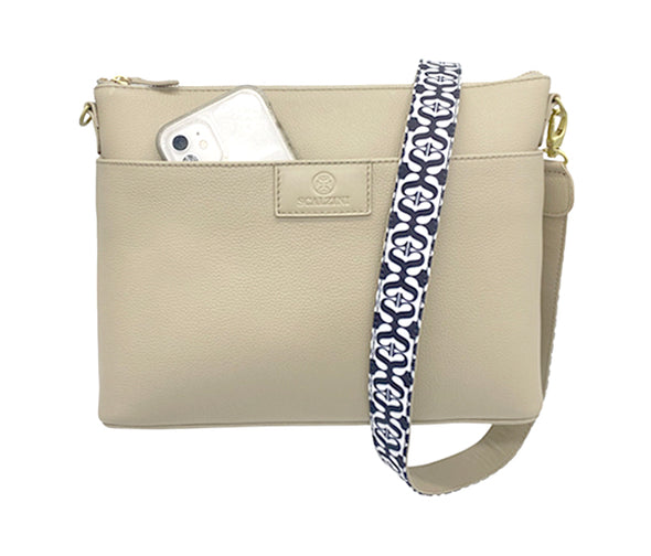 THE SOPHIA LEATHER HANDBAG [Taupe] with Shoulder and Crossbody Strap