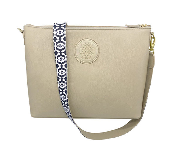 THE SOPHIA LEATHER HANDBAG [Taupe] with Shoulder and Crossbody Strap